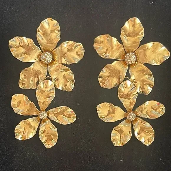 Anthropologie Gold Cherry Blossom Earrings NWOT - Picture 1 of 3